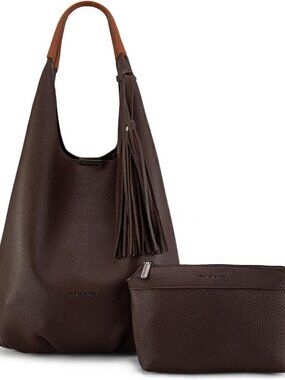 Hobo Bags for Women Slouchy Handbags 2PCS Tassels Shoulder Bag with Comestic Bag